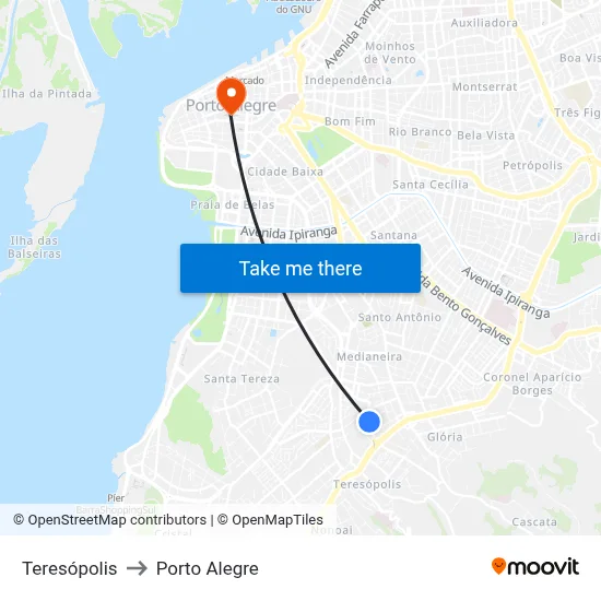 Teresópolis to Porto Alegre map