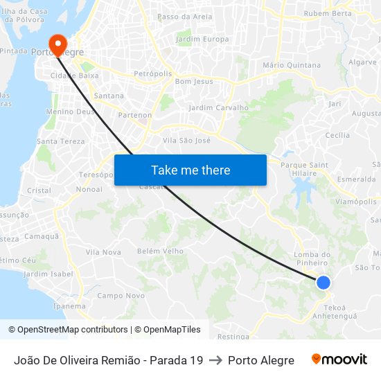 João De Oliveira Remião - Parada 19 to Porto Alegre map