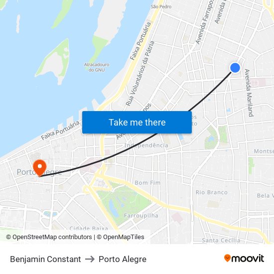 Benjamin Constant to Porto Alegre map