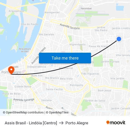 Assis Brasil - Lindóia [Centro] to Porto Alegre map