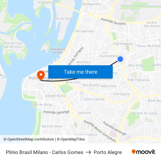 Plínio Brasil Milano - Carlos Gomes to Porto Alegre map