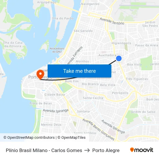 Plínio Brasil Milano - Carlos Gomes to Porto Alegre map