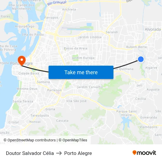 Doutor Salvador Célia to Porto Alegre map