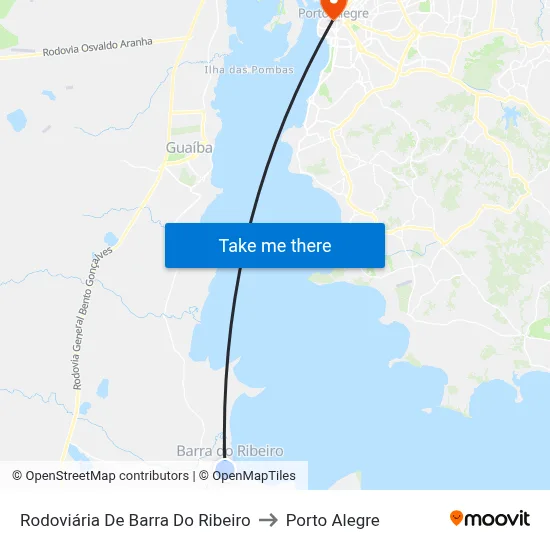 Rodoviária De Barra Do Ribeiro to Porto Alegre map