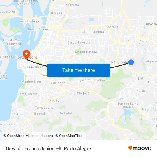 Osvaldo Franca Júnior to Porto Alegre map