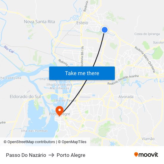 Passo Do Nazário to Porto Alegre map