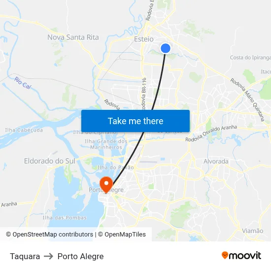 Taquara to Porto Alegre map