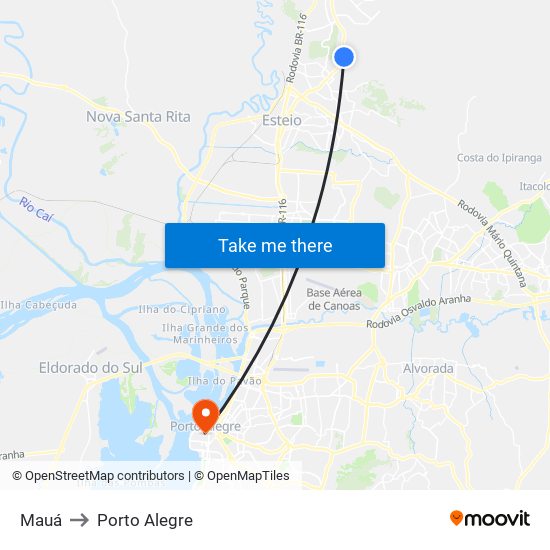 Mauá to Porto Alegre map