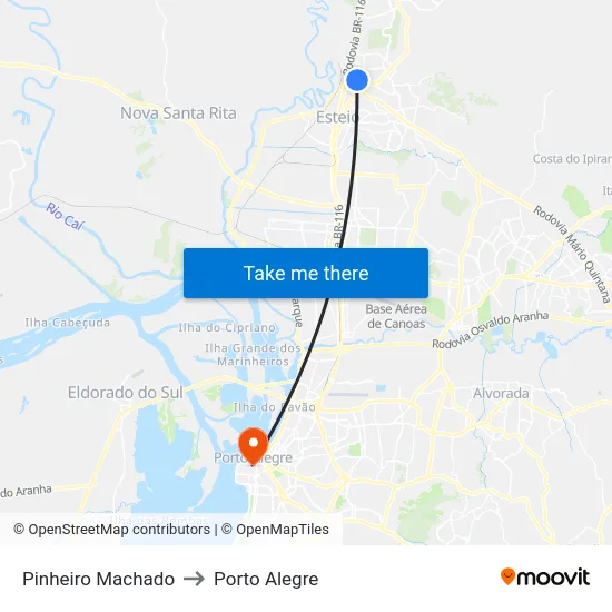 Pinheiro Machado to Porto Alegre map