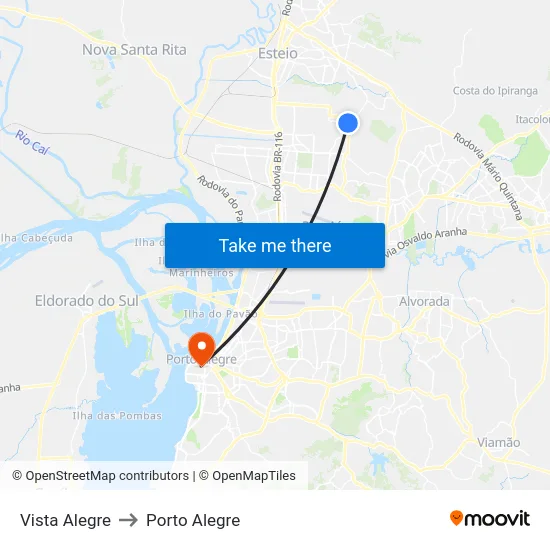 Vista Alegre to Porto Alegre map