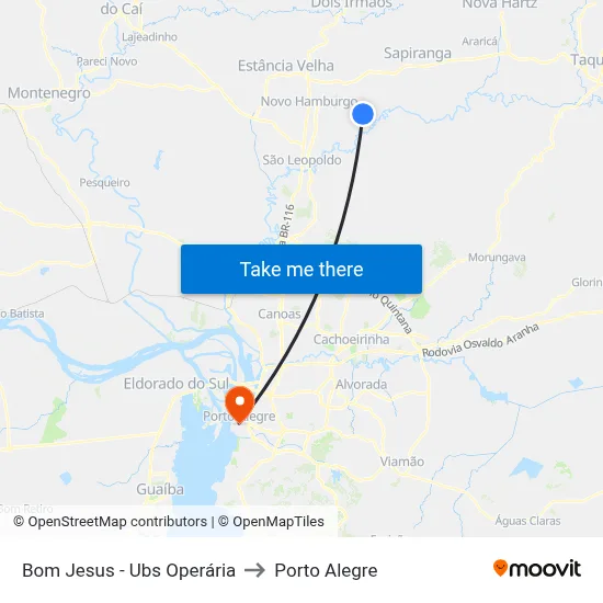 Bom Jesus - Ubs Operária to Porto Alegre map