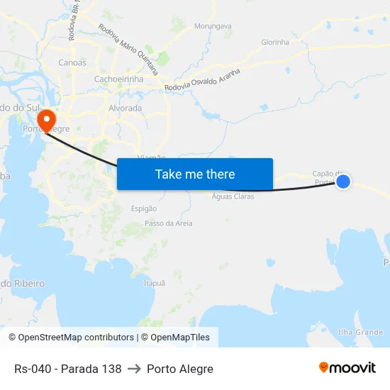 Rs-040 - Parada 138 to Porto Alegre map