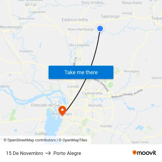 15 De Novembro - Av. Brasil to Porto Alegre map