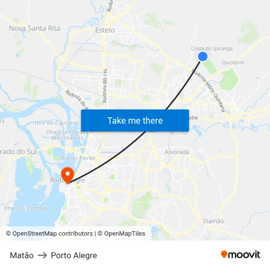 Matão to Porto Alegre map