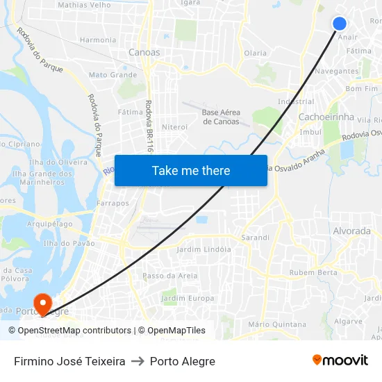 Firmino José Teixeira to Porto Alegre map