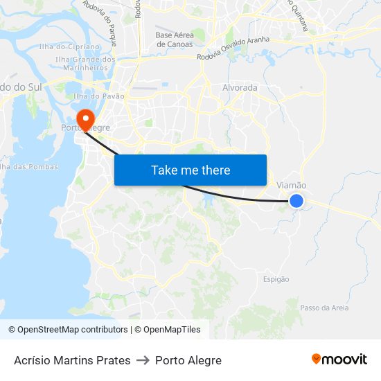 Acrísio Martins Prates to Porto Alegre map