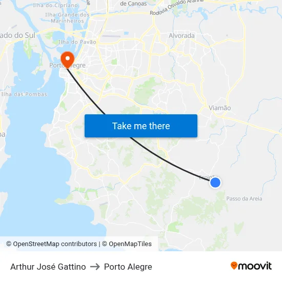 Arthur José Gattino to Porto Alegre map