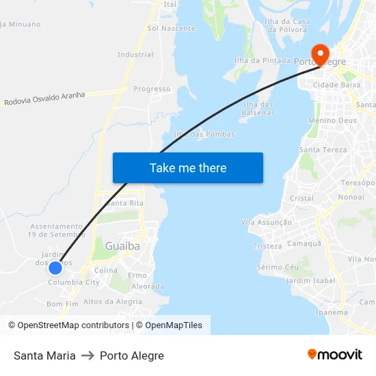Santa Maria to Porto Alegre map