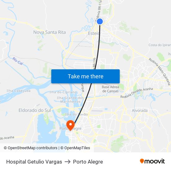 Hospital Getulio Vargas to Porto Alegre map