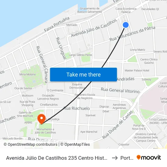 T. Rui Barbosa Cpc - Avenida Júlio De Castilhos 235 Centro Histórico to Porto Alegre map