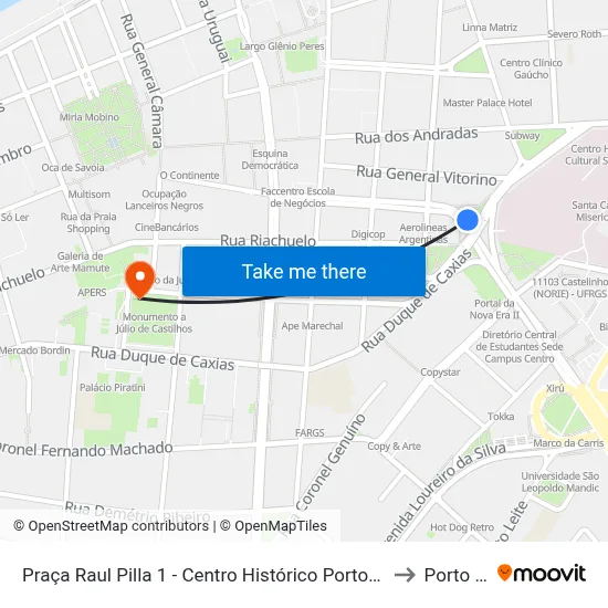 Praça Raul Pilla 1 - Centro Histórico Porto Alegre - Rs 90010-220 Brasil to Porto Alegre map