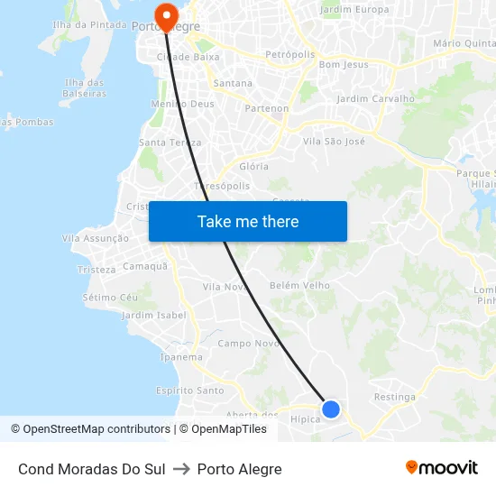 Cond Moradas Do Sul to Porto Alegre map