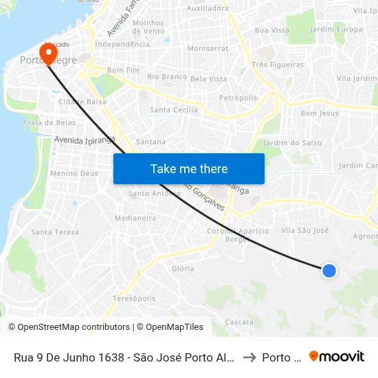 Rua 9 De Junho 1638 - São José Porto Alegre - Rs 91520-610 Brasil to Porto Alegre map