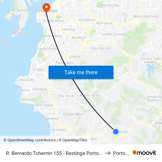 R. Bernardo Tchernin 155 - Restinga Porto Alegre - Rs 91790-180 Brasil to Porto Alegre map