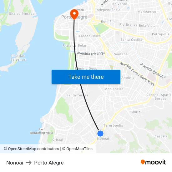 Nonoai to Porto Alegre map