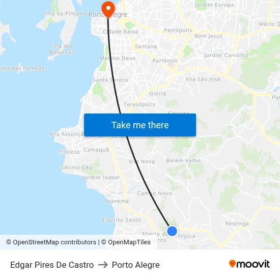 Edgar Pires De Castro to Porto Alegre map