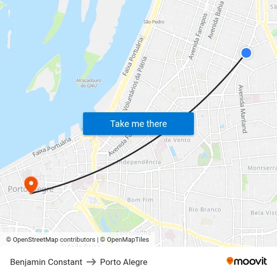 Benjamin Constant to Porto Alegre map