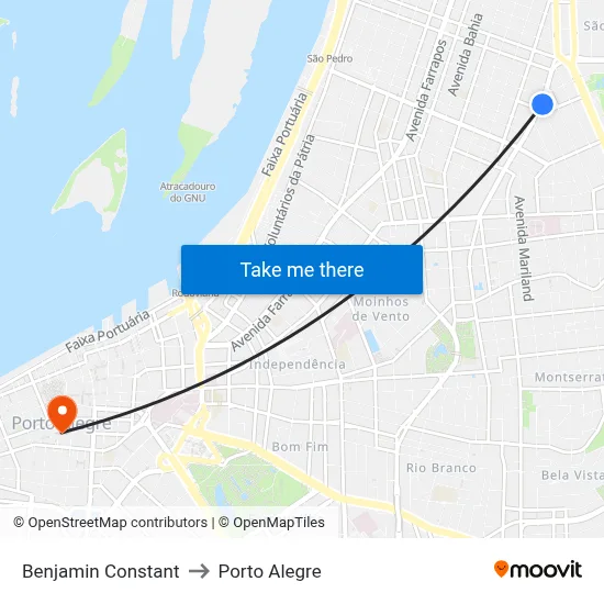 Benjamin Constant to Porto Alegre map