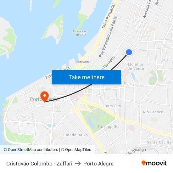 Cristóvão Colombo - Zaffari to Porto Alegre map