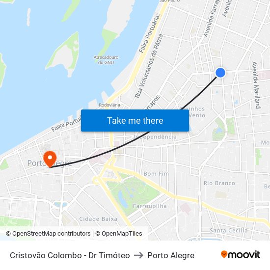 Cristovão Colombo - Dr Timóteo to Porto Alegre map
