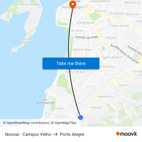 Nonoai - Campos Velho to Porto Alegre map