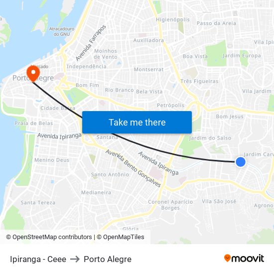 Ipiranga - Ceee to Porto Alegre map