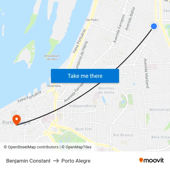 Benjamin Constant to Porto Alegre map