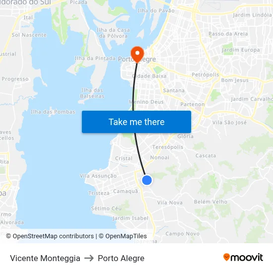 Vicente Monteggia to Porto Alegre map