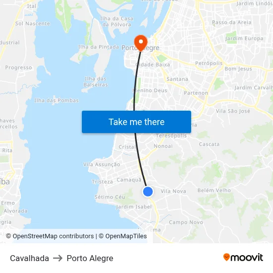 Cavalhada to Porto Alegre map