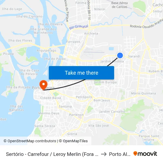 Sertório - Carrefour / Leroy Merlin (Fora Do Corredor) to Porto Alegre map