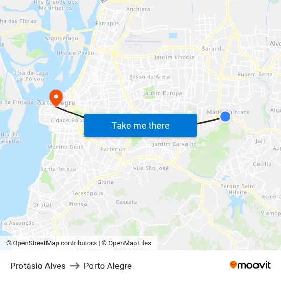 Protásio Alves to Porto Alegre map
