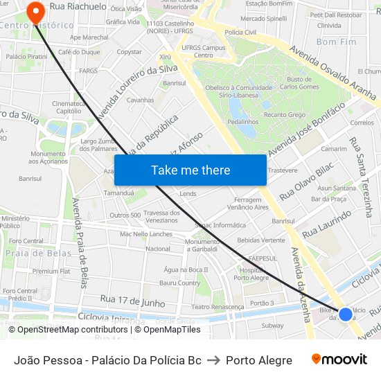 João Pessoa - Palácio Da Polícia Bc to Porto Alegre map