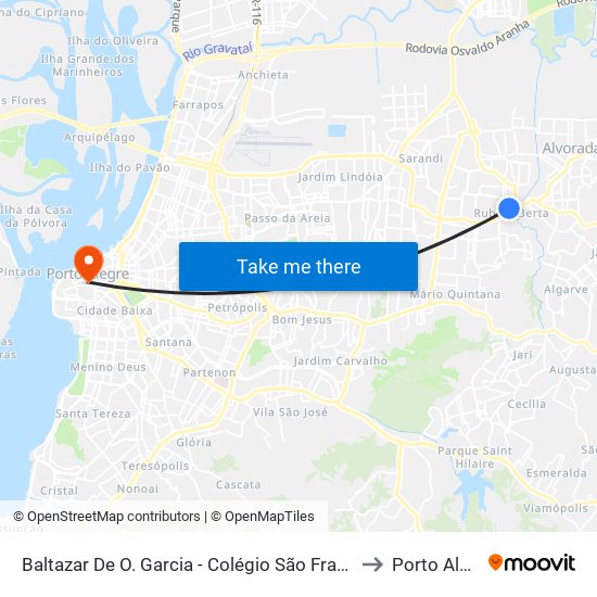 Baltazar De O. Garcia - Colégio São Francisco Cb to Porto Alegre map