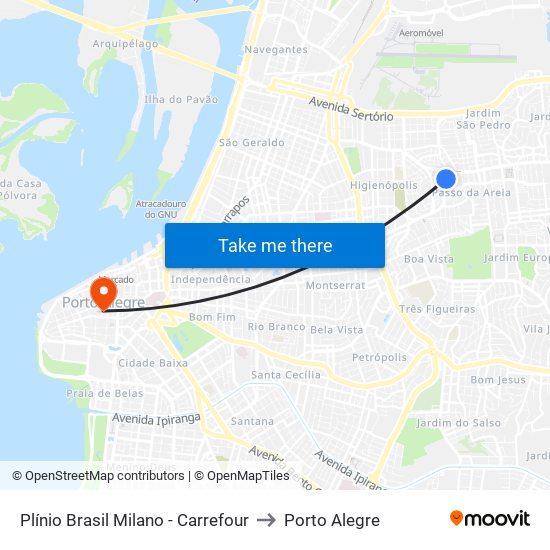 Plínio Brasil Milano - Carrefour to Porto Alegre map