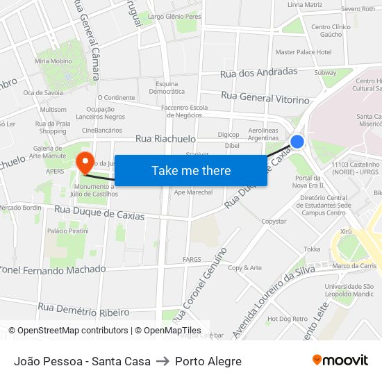 João Pessoa - Santa Casa to Porto Alegre map