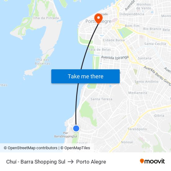 Chuí - Barra Shopping Sul to Porto Alegre map