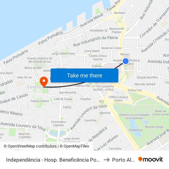 Independência - Hosp. Beneficência Portuguesa Bc to Porto Alegre map
