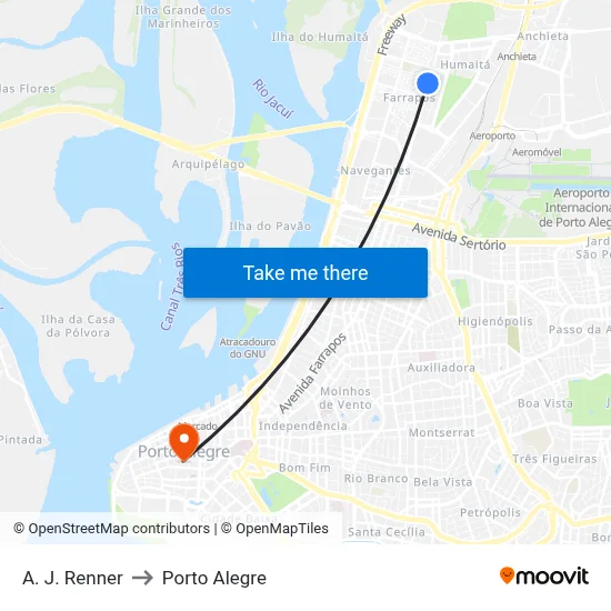 A. J. Renner to Porto Alegre map