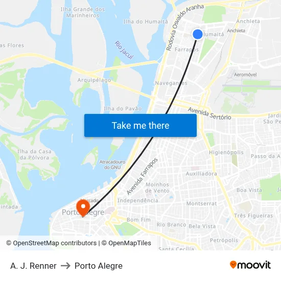 A. J. Renner to Porto Alegre map