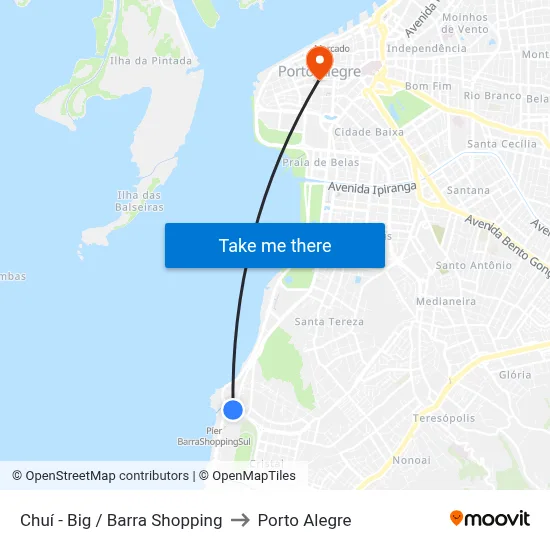 Chuí - Big / Barra Shopping to Porto Alegre map